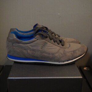 Size 7.5 Prada Grey Suede/Nylon Runner Sneakers w/ Blue Accents